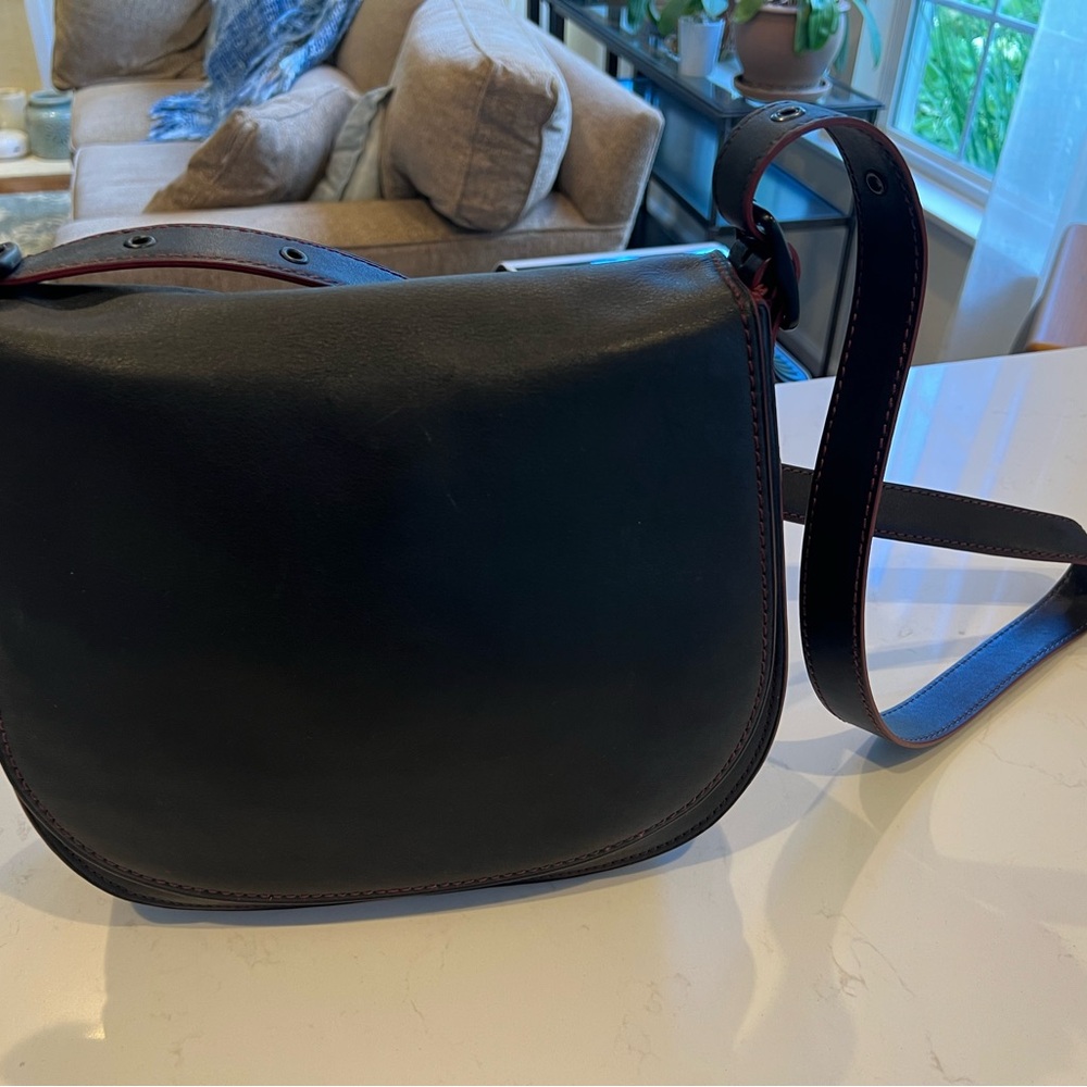 Coach 1941 Saddle Bag, Black Leather with Oxblood Interior and Piping